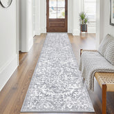 Pauwer front view hallway runner showing full grey white pattern and length benefit