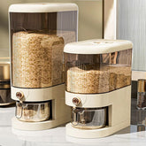 Peaoop front view of clear rice dispenser showing capacity and neat storage benefit
