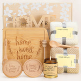 pengtai bamboo serving board front view showing engraved welcome message and durability