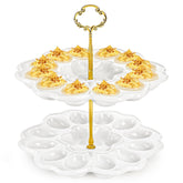 Peohud front view showing elegant two-tier egg platter and capacity benefit
