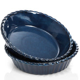 Peohud front view of deep blue 10-inch pie pans showing capacity benefit