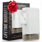 PepperMate front view showing elegant pepper mill and clear window benefit