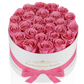 Perfectione Roses front view of boxed arrangement showing elegant gift presentation and convenience