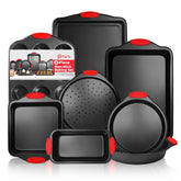 PERLLI 8-piece set front view showing included pans and packaging for versatile baking