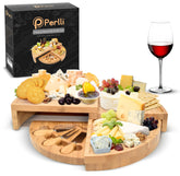 PERLLI front view of full 18-inch round bamboo board showing elegant presentation benefit