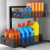 Petiza front view of the under-sink organizer showing tidy storage benefit