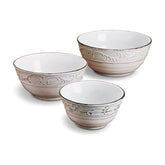 Pfaltzgraff front view of three white Trellis serving bowls showing rustic finish benefit