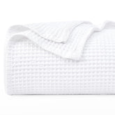PHF waffle blanket front view showing clean white finish and inviting texture