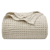 PHF front view of queen waffle blanket showing full coverage and neutral color