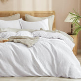 PHF waffle duvet cover front view showing crisp white finish and hotel feel