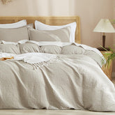 PHF front view of waffle duvet cover shows hotel-inspired textured design, elevates bedroom