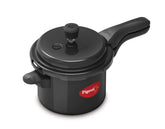 Pigeon pressure cooker front view showing compact 3L body and lid, ideal for quick meals