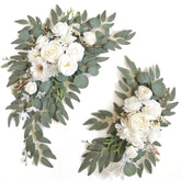 Piklado front view of packaged swags showing elegant white blooms and benefit of ready-to-display