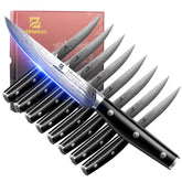 Piklohas front packaging showing full 8-piece steak knife set, professional presentation benefit