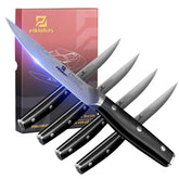 Piklohas front view of four knives showing sleek profiles and dining-ready design benefit presentation