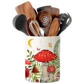 pinata front view of mushroom utensil holder shows whimsical storage and visual appeal