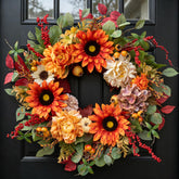 Pinkpuii harvest wreath on front door adding seasonal curb appeal