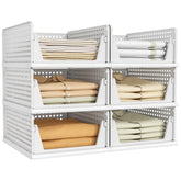 Pinkpum front view showing six packaged stackable bins for fast organization