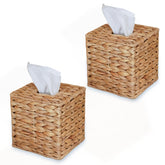 PINXIURY front view of water hyacinth tissue box cover showing natural finish and neat fit