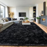 Pionblank front view of 8x10 black rug showing full fit and modern look for room anchoring
