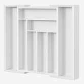 Pipishell front view of white bamboo organizer showing neat compartments and tidy storage benefit