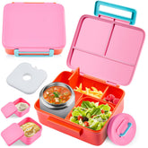 PIQUEBAR front view showing compact pink bento and secure latch benefit portability