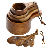 pldnhzua front view of acacia measuring cups and spoons, stylish countertop display and durability