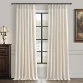 PleatedDrapes front view showing beige birch panels and tailored look