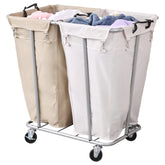 PLKOW front view of rolling laundry sorter showing organized dual bags benefit mobility