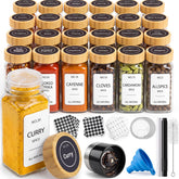 PLTHYMT front view of 24 glass spice jars showing neat arrangement and clarity