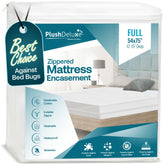 PlushDeluxe front view showing full-size encasement protecting mattress
