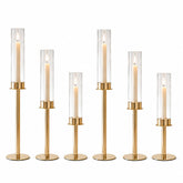POKINE gold candle holders front view showing six-piece set and elegant styling