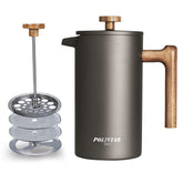 POLIVIAR front view stainless steel press shows durable design and easy pouring