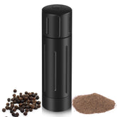 POPWOODS pepper grinder front view showing sleek aluminum body and elegant lines, durable aesthetic