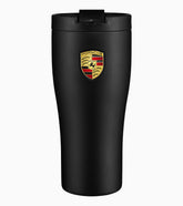 Porsche matte black mug front view shows sleek finish and capacity benefit