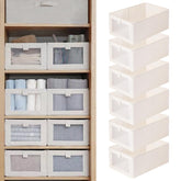 Pradnel front view of six linen bins showing organized shelves and quick access
