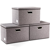 PRANDOM front view of three-pack bins showing neutral colors and lids for organized storage