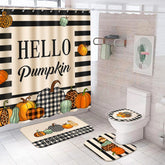 Preboun front packaging showing full four-piece fall bathroom set benefit: ready-to-use seasonal decor