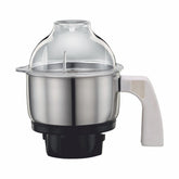 Preethi genie jar front view showing compact 0.5L stainless body and easy cleaning benefit