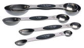 PrepWorks front view of stainless steel measuring spoons showing set and labels for quick benefit