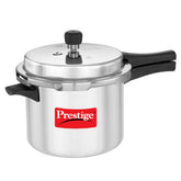 Prestige front view showing cooker profile and quick heating benefit