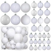 PREXTEX front view of 36-piece white ornament set showing variety and convenience