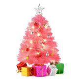 PREXTEX front view of pink 23 inch tabletop tree showing full decorated display and charm