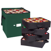 Primode front view of green ornament storage box showing sturdiness and neat storage