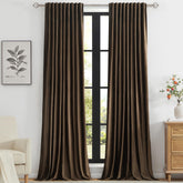 PRIMROSE front view of brown velvet panels showing elegant drape and room-darkening benefit