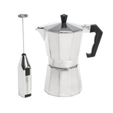 Primula moka pot front view showing compact silver design and durable finish for reliable brewing