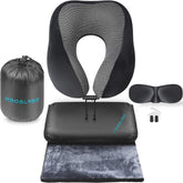 Proglobe front view of full black travel set showing neat compact storage and convenience