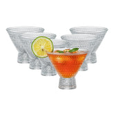 PTSTING front view of six glasses showing vintage embossed design and gift-ready look
