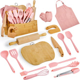 Pulcher coral pink set front view showing all pieces and benefit of organized kit