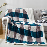 PU MEI front view showing teal check pattern and plush feel, adds style